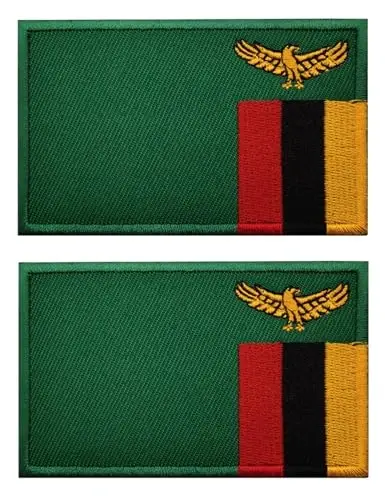 2 PCS AliPlus Zambia Flag Patch Embroidered Tactical Military Morale Patch Applique Fastener Hook and Loop 