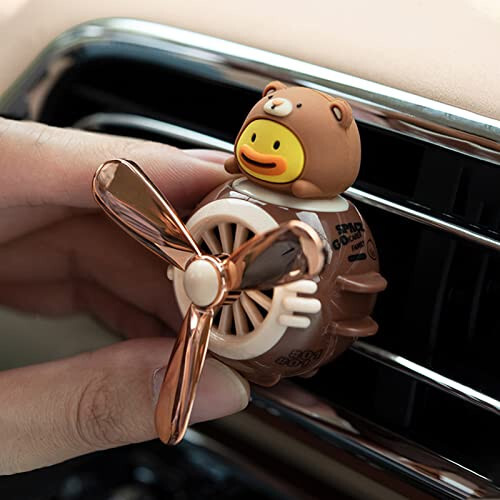 2 Pieces Car Air Fresheners, Cute Bear Pilot Car Diffuser, Propeller Air Outlet Vent Fresheners, Automotive Interiors Vent Decoration (Black+Brown) - 4