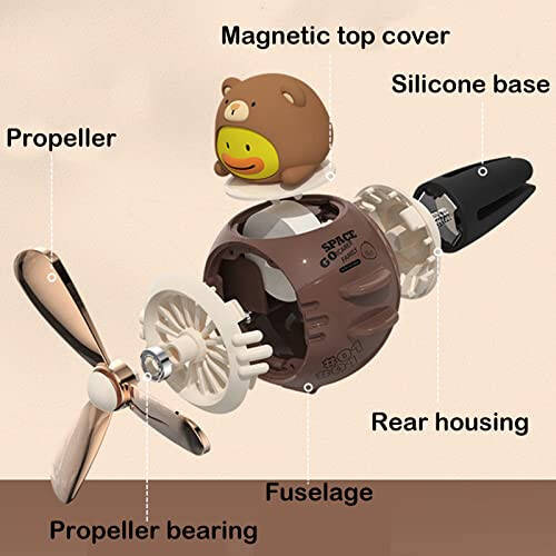 2 Pieces Car Air Fresheners, Cute Bear Pilot Car Diffuser, Propeller Air Outlet Vent Fresheners, Automotive Interiors Vent Decoration (Black+Brown) - 6
