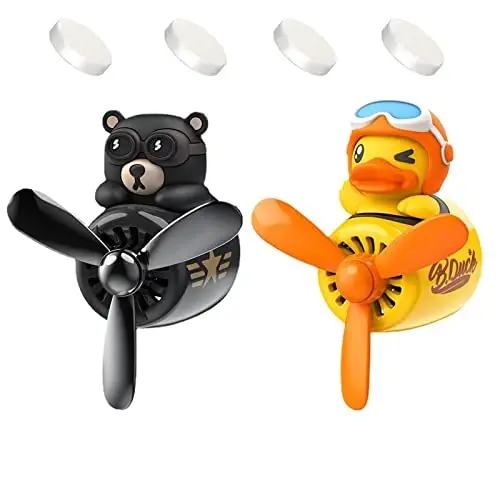 2 Pieces Car Air Fresheners, Cute Bear Pilot Car Diffuser, Propeller Air Outlet Vent Fresheners, Suitable for Automotive Interior Decoration (Bear+Duck) 
