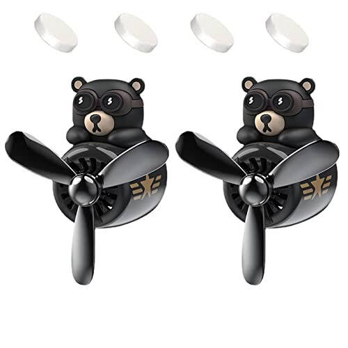 2 Pieces Car Air Fresheners, Cute Bear Pilot Car Diffuser, Propeller Air Outlet Vent Fresheners, Suitable for Automotive Interior Decoration (bear+bear) - 1