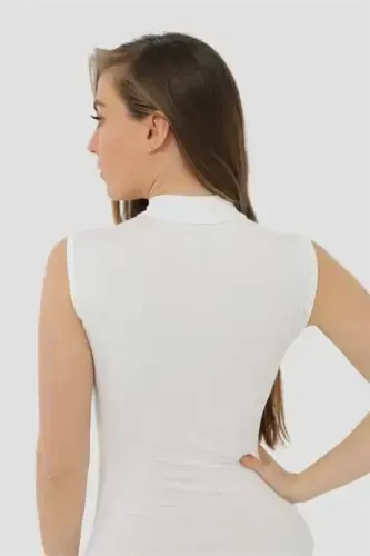 2 Adet Beyaz Bambu Kadın Balıkçı Yaka Sıfır Kol Body Boğazlı Kolsuz Badi - 5