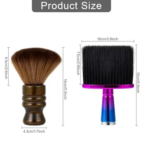 2 Pcs Large Barber Brush Neck Duster for Hair Cutting, Beomeen Soft Barber Hairbrush Professional Hair Sweep Brushes with Solid Natural Fiber Wooden Handle - 3