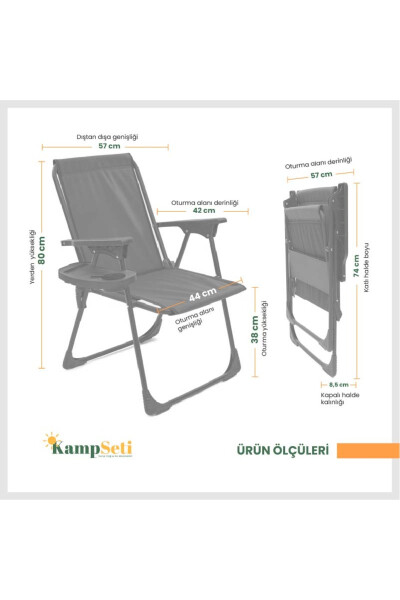 2 Adet Katlanır Kamp Sandalyesi Bardaklık Hediye - Plaj Piknik Sandalyesi - m1 - 5