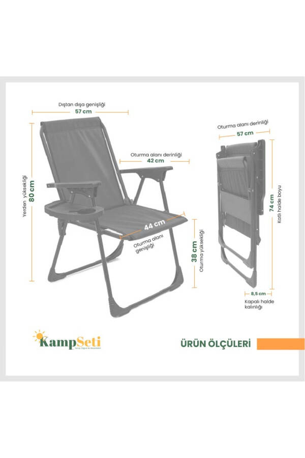 2 Adet Katlanır Kamp Sandalyesi Bardaklık Hediye - Plaj Piknik Sandalyesi - m1 - 5