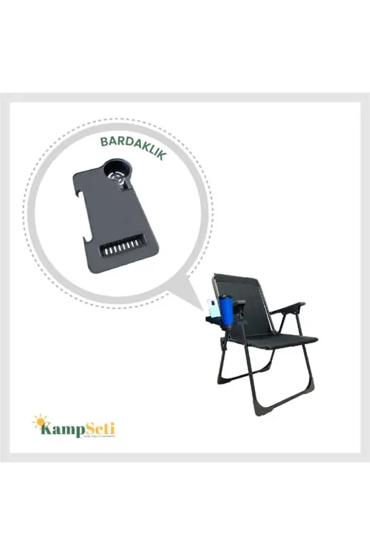 2 Adet Katlanır Kamp Sandalyesi-bardaklık Hediye-plaj Piknik Sandalyesi-m1-Siyah - 4