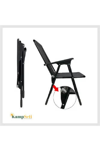 2 Adet Katlanır Kamp Sandalyesi-bardaklık Hediye-plaj Piknik Sandalyesi-m1-Siyah - 6
