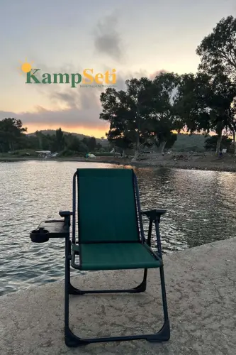 2 Adet Katlanır Kamp Sandalyesi-bardaklık Hediye-plaj Piknik Sandalyesi-m1 - Yeşil - KS KAMPSETI (1)