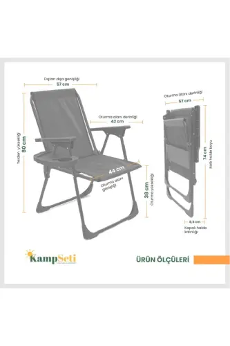 2 Adet Katlanır Kamp Sandalyesi-bardaklık Hediye-plaj Piknik Sandalyesi-m1-Yeşil - 4