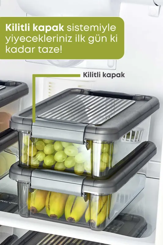 2 Adet Kilitli Erzak Et Kıyma Saklama Kabı Buzdolabı Düzenleyici 3 Lt.-dipfriz - 2'Li 3 LT - 2
