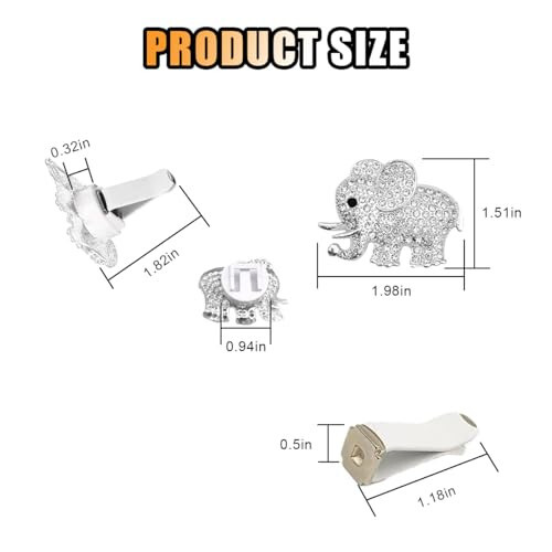 2PCS Crystal Diamond Elephant Bling Charms Car Air Vent Clip, Bling Car Interior Decorative Accessories for Women Girls - JOYCOURT (1)
