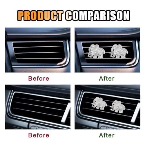 2PCS Crystal Diamond Elephant Bling Charms Car Air Vent Clip, Bling Car Interior Decorative Accessories for Women Girls - 3