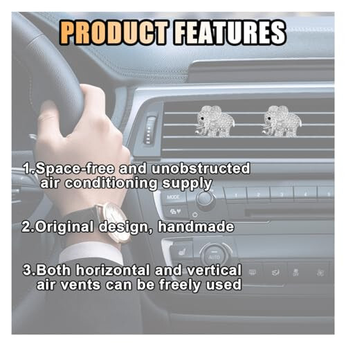 2PCS Crystal Diamond Elephant Bling Charms Car Air Vent Clip, Bling Car Interior Decorative Accessories for Women Girls - 5