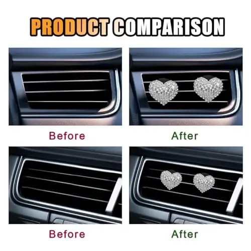 JOYCOURT 2PCS Crystal Diamond Car Air Vent Clip, Heart-Shaped Bling Charms Crystal Car Air Outlet Clip, Bling Car Interior Decorative Accessories for Women Girls (Heart-Shaped White) - 3
