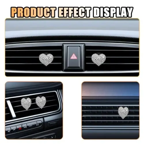 JOYCOURT 2PCS Crystal Diamond Car Air Vent Clip, Heart-Shaped Bling Charms Crystal Car Air Outlet Clip, Bling Car Interior Decorative Accessories for Women Girls (Heart-Shaped White) - 4