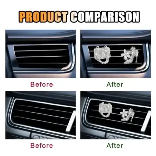 2PCS Crystal Diamond Car Air Vent Clip, Heels & Bag Bling Charms, Bling Car Interior Decorative Accessories for Women Girls - 3