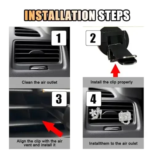 2PCS Crystal Diamond Car Air Vent Clip, Heels & Bag Bling Charms, Bling Car Interior Decorative Accessories for Women Girls - 6