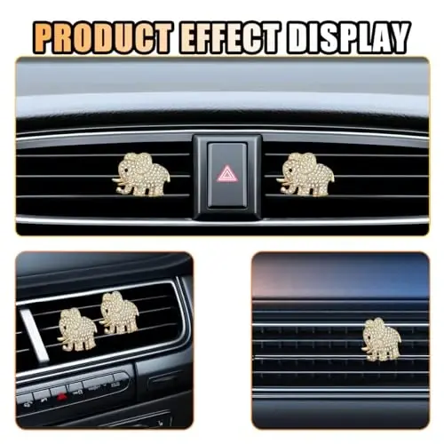 2PCS Crystal Diamond Elephant Bling Charms Car Air Vent Clip, Bling Car Interior Decorative Accessories for Women Girls - 4
