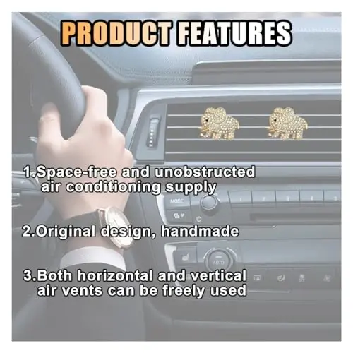 2PCS Crystal Diamond Elephant Bling Charms Car Air Vent Clip, Bling Car Interior Decorative Accessories for Women Girls - 5