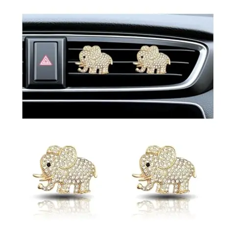 2PCS Crystal Diamond Elephant Bling Charms Car Air Vent Clip, Bling Car Interior Decorative Accessories for Women Girls - JOYCOURT