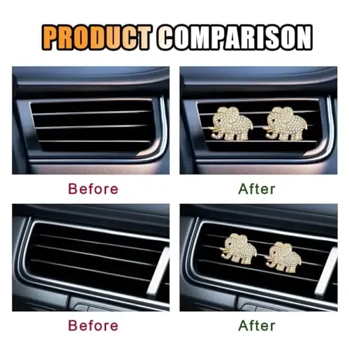 JOYCOURT 2PCS Crystal Diamond Car Air Vent Clip, Elephant Bling Charms Crystal Car Air Outlet Clip, Bling Car Interior Decorative Accessories for Women Girls - 3