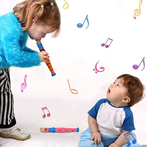 2 Adet Küçük Ahşap Flüt, Bebekler İçin Renkli Pikolo Flüt, Ritm Öğrenme Müzik Aleti, Sealive Bebek Erken Eğitim Müzik Ses Oyuncakları Otizm veya Anaokulu Çocuğu İçin (Rastgele Renk) - 3