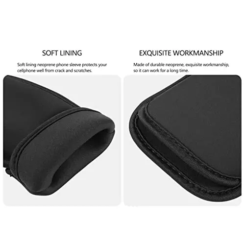 2 PCs Neoprene Cell Phone Sleeve Phone Pouch Compatible for Apple iPhone 16 Pro Max 16 Plus Galaxy S25 Ultra S25+ S24 FE A53 A32 A03s Pixel 9 Pro XL OnePlus 13 13R (Medium, Fits Naked) Black - 4