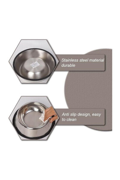 2 Adet Paslanmaz Çelik Mama Ve Su Kabı, Alt Taban 16 Cm Kedi Mama Kabı Köpek Mama Kabı (250 ML-8 OZ) - ekru - 14