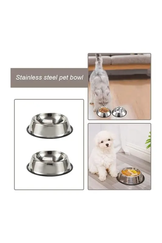 2 Adet Paslanmaz Çelik Mama Ve Su Kabı, Alt Taban 16 Cm Kedi Mama Kabı Köpek Mama Kabı (250 ML-8 OZ) - ekru - 5