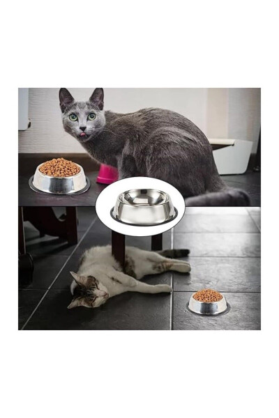 2 Adet Paslanmaz Çelik Mama Ve Su Kabı, Alt Taban 16 Cm Kedi Mama Kabı Köpek Mama Kabı (250 ML-8 OZ) - 5