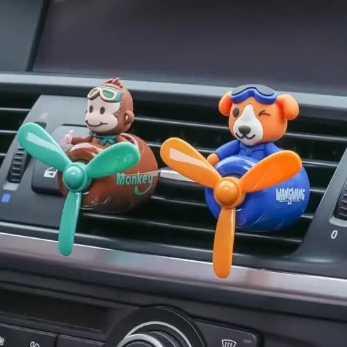 2 Pcs Pilot Car Air Fresheners, Cute Monkey Car Vent Clip Air Freshener with 8 Fragrant Tablets Automotive Air Outlet Fan Diffuser, Automotive Interiors Vent Decoration (Monkey+Tiger) - 4