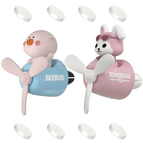 2 Pcs Pilot Car Air Fresheners, Cute Rabbit Car Vent Clip Air Freshener with 8 Fragrant Tablets Automotive Air Outlet Fan Diffuser, Automotive Interiors Vent Decoration (Rabbit+Pig) - 1