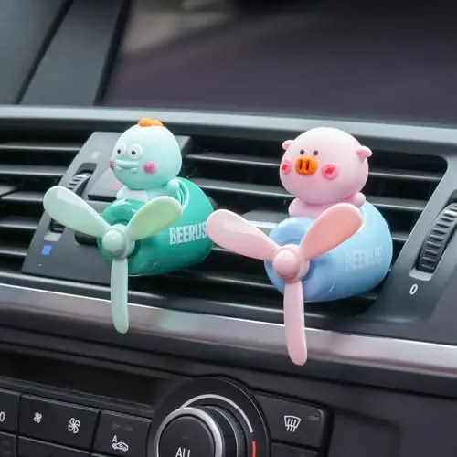 2 Pcs Pilot Car Air Fresheners, Cute Rabbit Car Vent Clip Air Freshener with 8 Fragrant Tablets Automotive Air Outlet Fan Diffuser, Automotive Interiors Vent Decoration (Rabbit+Pig) - 4