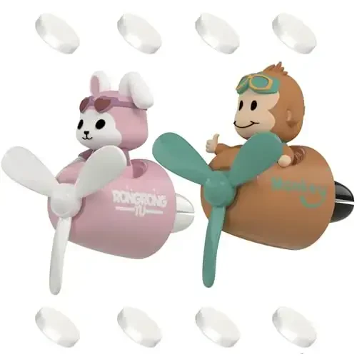 2Pcs Pilot Car Air Fresheners, Cute Rabbit Car Vent Clip Air Freshener with 8 Fragrant Tablets Automotive Air Outlet Fan Diffuser, Automotive Interiors Vent Decoration (Monkey+Rabbit) 