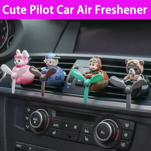 2Pcs Pilot Car Air Fresheners, Cute Rabbit Car Vent Clip Air Freshener with 8 Fragrant Tablets Automotive Air Outlet Fan Diffuser, Automotive Interiors Vent Decoration (Monkey+Rabbit) - 3