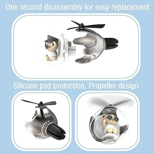 2Pcs Pilot Car Air Freshener, Cute Bear Car Vent Clip Air Freshener Automotive Air Outlet Fan Diffuser, Automotive Interiors Vent Decoration (Silver+Red) - 4