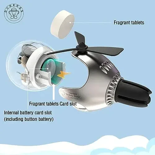 2 Pcs Pilot Car Air Freshener, Cute Duck Car Vent Clip Air Freshener Automotive Air Outlet Fan Diffuser, Automotive Interiors Vent Decoration (Bear+Bodun) - DUHKHAS (1)