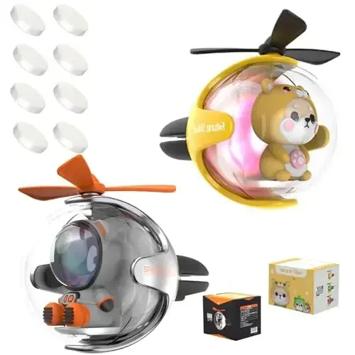 2Pcs Pilot Car Air Fresheners, Cute Car Vent Clip Air Freshener with 8 Fragrant Tablets Automotive Air Outlet Fan Diffuser, Automotive Interiors Vent Decoration (Yellow +Silver) 