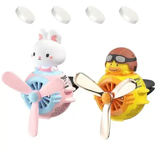 2 Pcs Pilot Car Air Freshener, Cute Duck Car Vent Clip Air Freshener Automotive Air Outlet Fan Diffuser, Automotive Interiors Vent Decoration (Rabbit+Duck) - 1