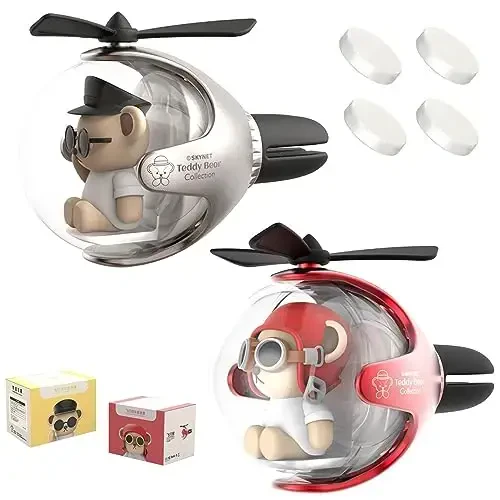 2 Pcs Pilot Car Air Freshener, Cute Duck Car Vent Clip Air Freshener Automotive Air Outlet Fan Diffuser, Automotive Interiors Vent Decoration (Silver+Red) 