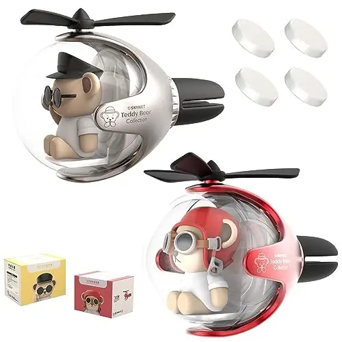 2 Pcs Pilot Car Air Freshener, Cute Duck Car Vent Clip Air Freshener Automotive Air Outlet Fan Diffuser, Automotive Interiors Vent Decoration (Silver+Red) - 1