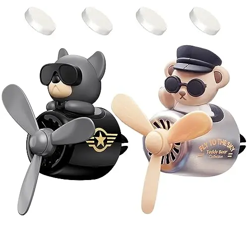 2 Pcs Pilot Car Air Freshener, Cute Duck Car Vent Clip Air Freshener Automotive Air Outlet Fan Diffuser, Automotive Interiors Vent Decoration (Dog+Bear) - 1