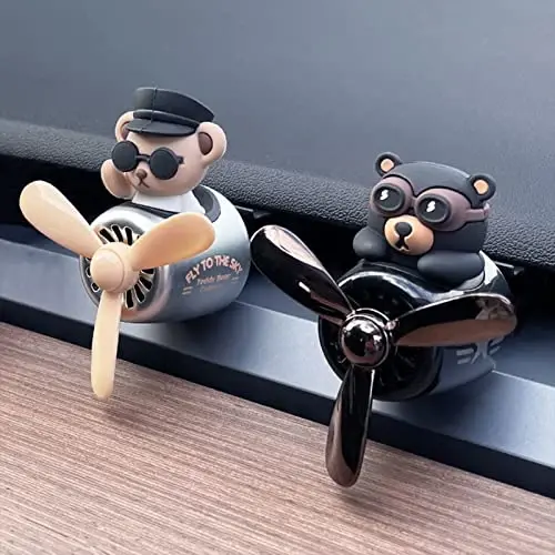2 Pcs Pilot Car Air Freshener, Cute Duck Car Vent Clip Air Freshener Automotive Air Outlet Fan Diffuser, Automotive Interiors Vent Decoration (Dog+Bear) - 4