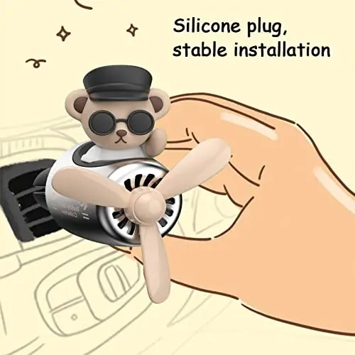 2 Pcs Pilot Car Air Freshener, Cute Duck Car Vent Clip Air Freshener Automotive Air Outlet Fan Diffuser, Automotive Interiors Vent Decoration (Dog+Bear) - 6