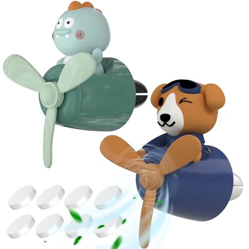 2 Pcs Pilot Car Air Fresheners, Cute Dog Car Vent Clip Air Freshener with 8 Fragrant Tablets Automotive Air Outlet Fan Diffuser, Automotive Interiors Vent Decoration (Dog+Dino) - DUHKHAS