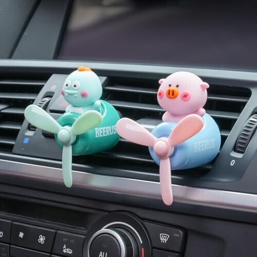 2 Pcs Pilot Car Air Fresheners, Cute Dog Car Vent Clip Air Freshener with 8 Fragrant Tablets Automotive Air Outlet Fan Diffuser, Automotive Interiors Vent Decoration (Dog+Dino) - 3