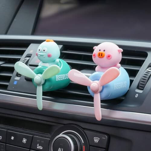 2 Pcs Pilot Car Air Fresheners, Cute Dog Car Vent Clip Air Freshener with 8 Fragrant Tablets Automotive Air Outlet Fan Diffuser, Automotive Interiors Vent Decoration (Dog+Dino) - 3