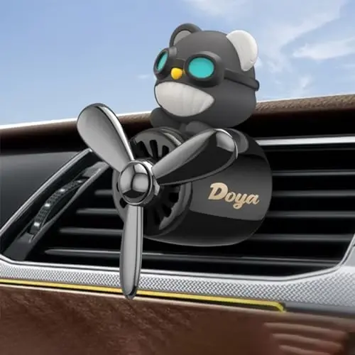 Pilot Car Air Freshener, Cute Bear Car Vent Clip Air Freshener Automotive Air Outlet Fan Diffuser, Automotive Interiors Vent Decoration (Shake Head Style - Red-s) - 3