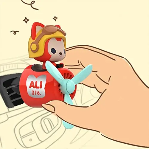 Pilot Car Air Freshener, Cute Bear Car Vent Clip Air Freshener Automotive Air Outlet Fan Diffuser, Automotive Interiors Vent Decoration (Shake Head Style - Red-s) - 5