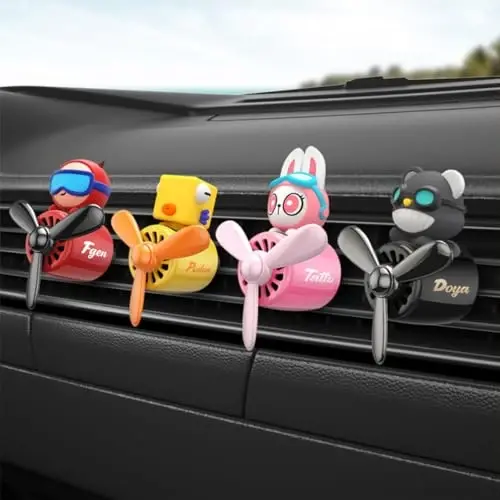 Pilot Car Air Freshener, Cute Bear Car Vent Clip Air Freshener Automotive Air Outlet Fan Diffuser, Automotive Interiors Vent Decoration (Shake Head Style - Red-s) - 6